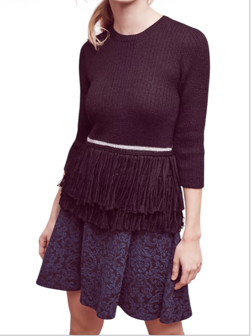 Anthropology HARARE 100% Alpaca Fringed Black Pullover Sweater Size XS
